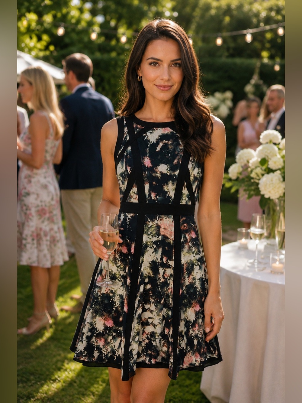 KAREN MILLEN Black Abstract Print Dress 8